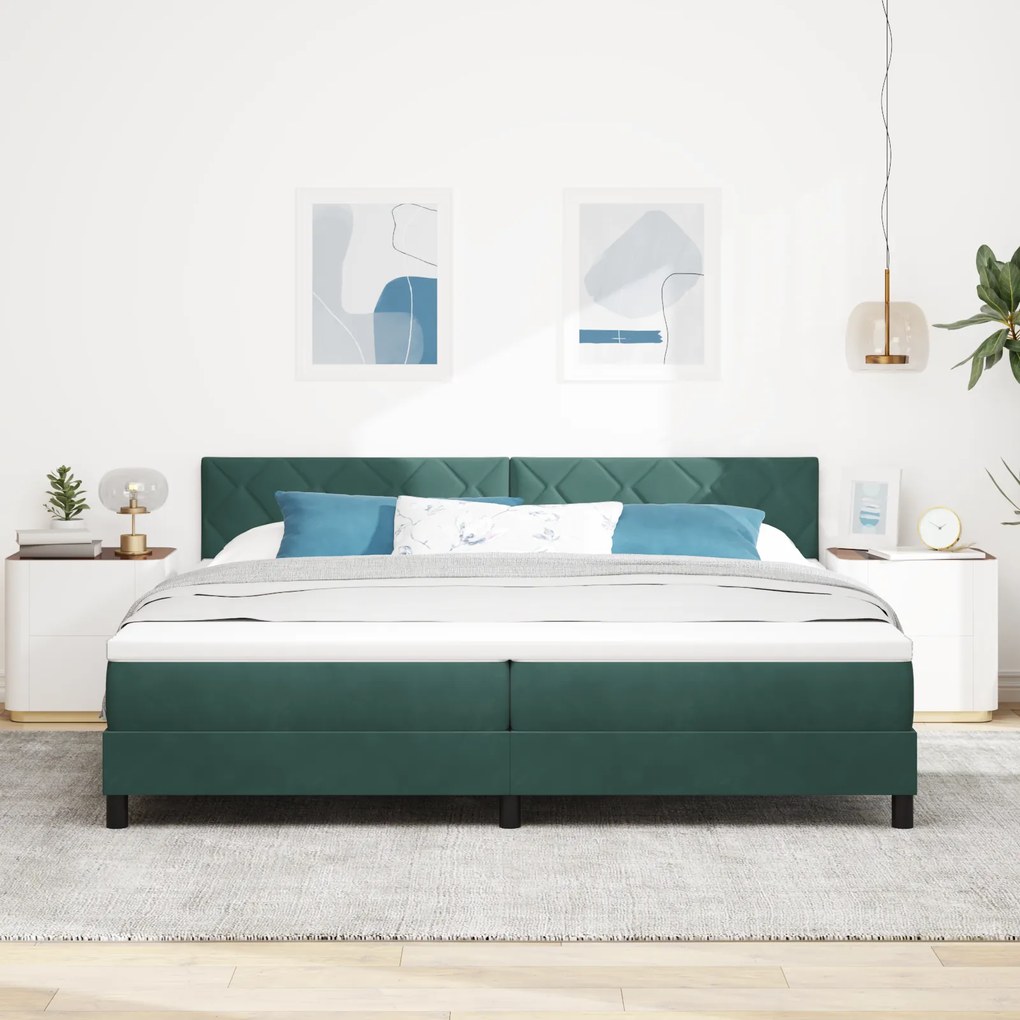 Cama Box com Colchão vidaXL Verde Escuro 200x200 cm Veludo