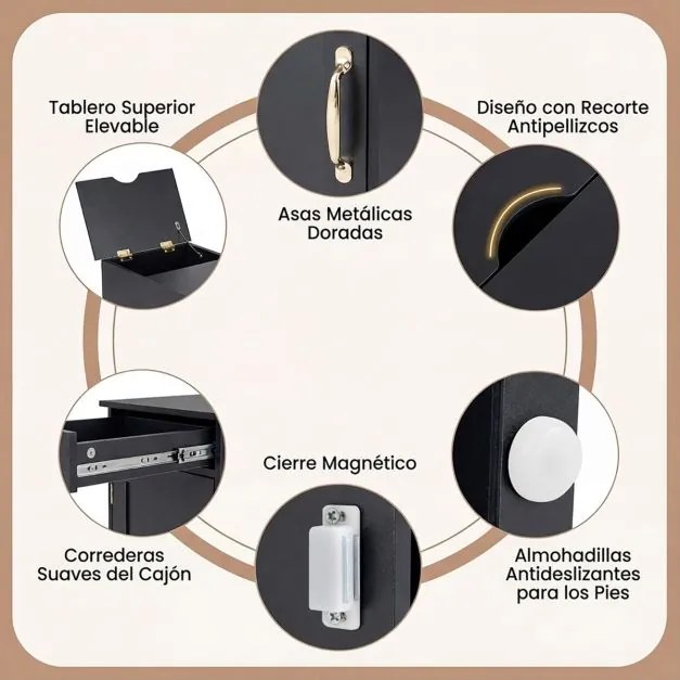 Conjunto de 2 mesas de cabeceira, mesa apoio 35 x 60 x 62 cm com estação de carregamento com gaveta Pretas