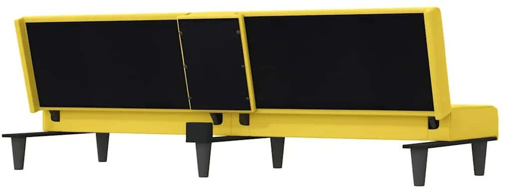 Sofá-cama com suportes para copos tecido amarelo-claro