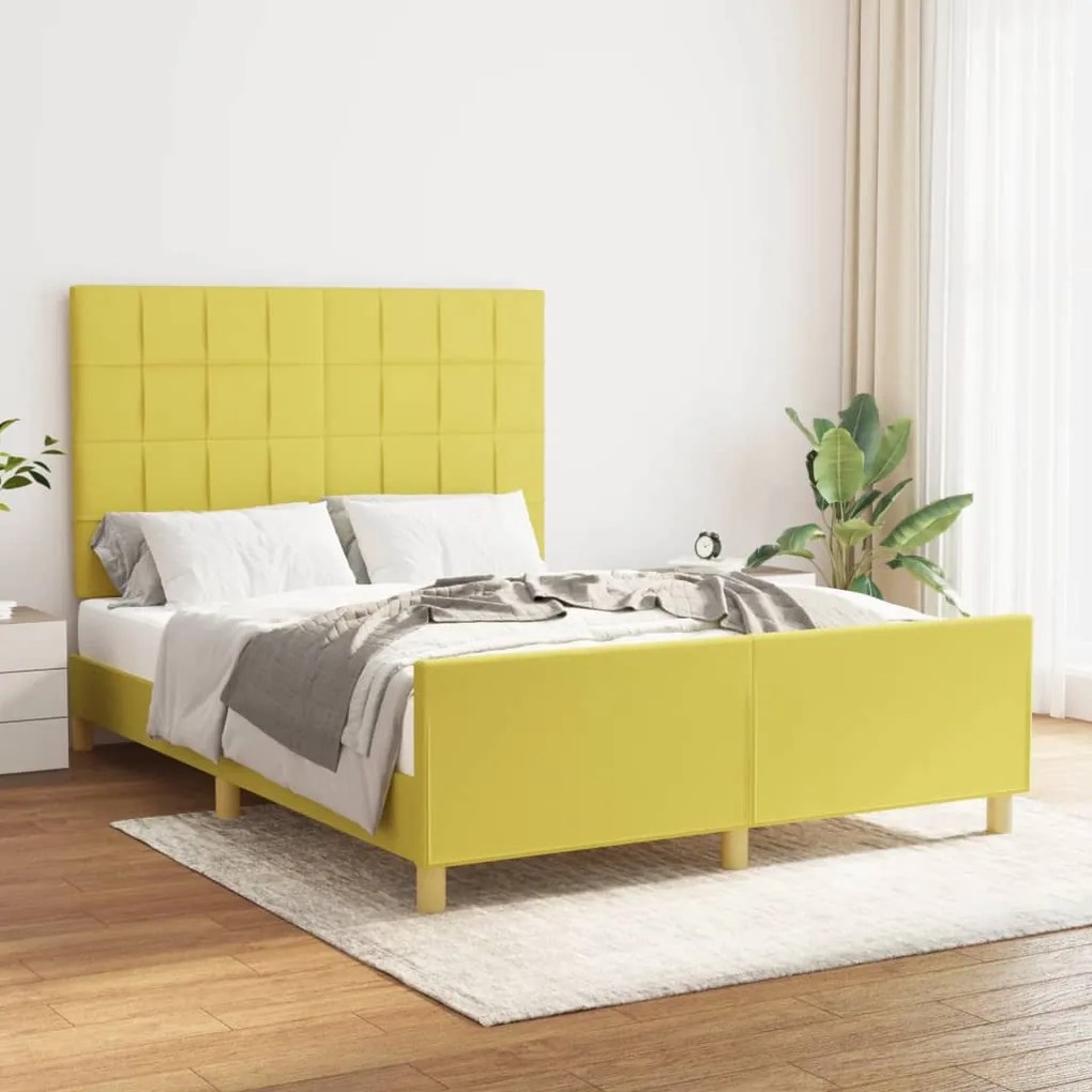 vidaXL Estrutura de cama sem colchão 140x190 cm tecido verde