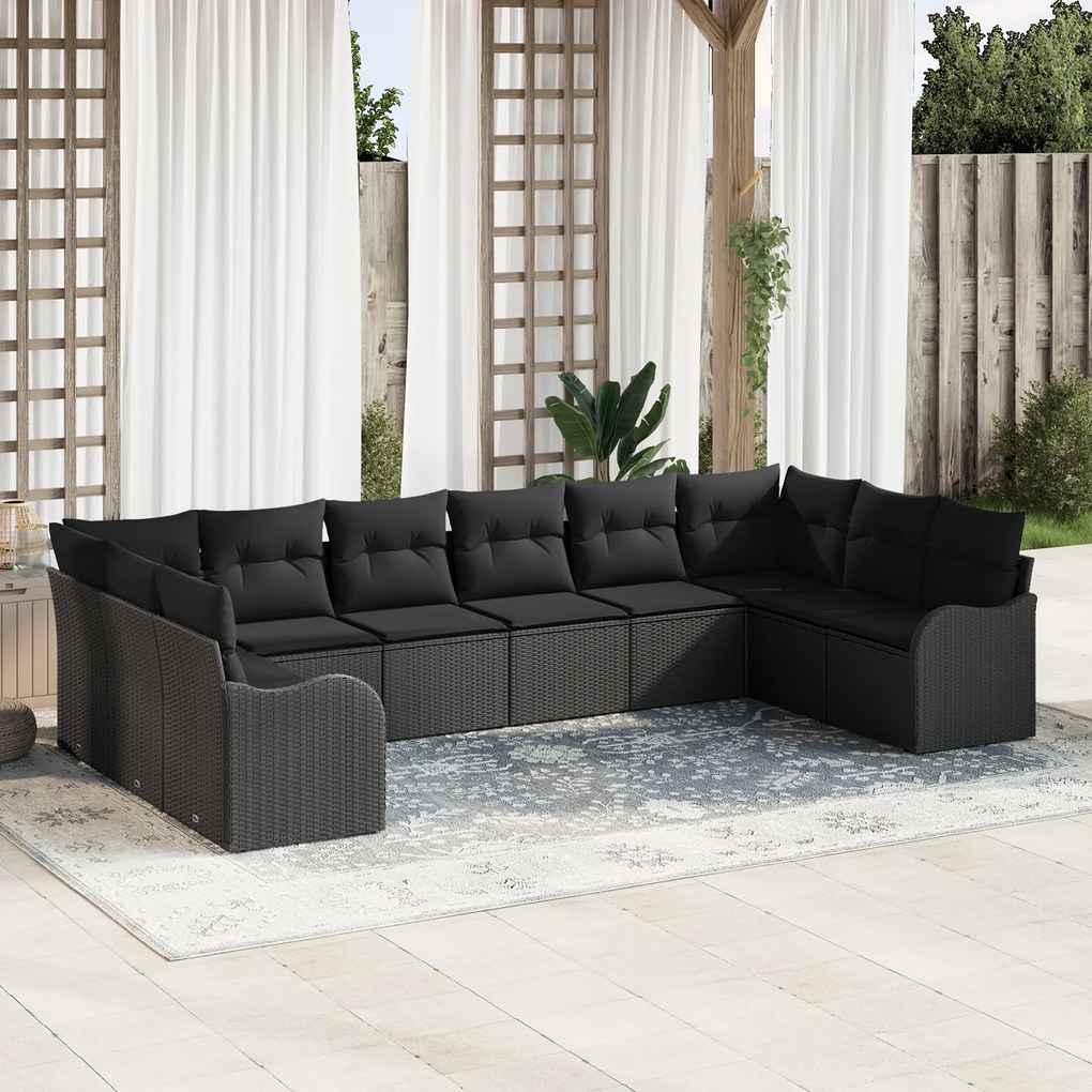 Conjunto de Sofá de Jardim vidaXL com Almofadas Preto Rattan Poliméric