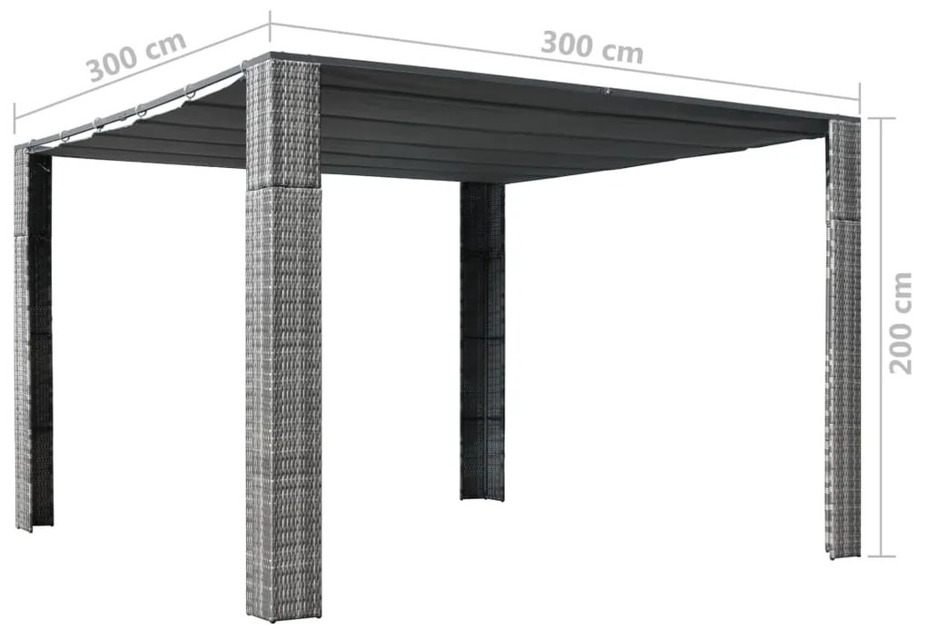 Gazebo ccom teto em vime PE 300x300x200 cm cinzento e antracite