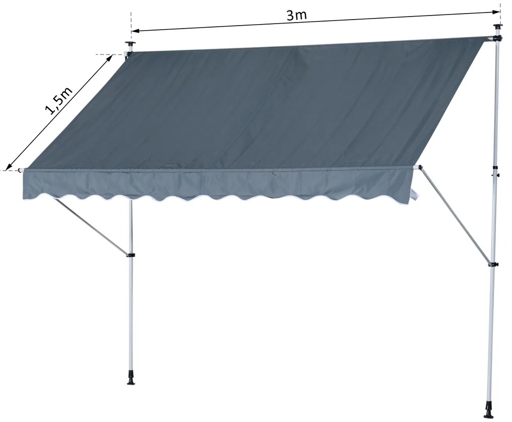 Toldo Manual Dobrável de Alumínio Altura regulável com Manivela Toldos impermeáveis ao ar livre Toldos do pátio 3x1.5m