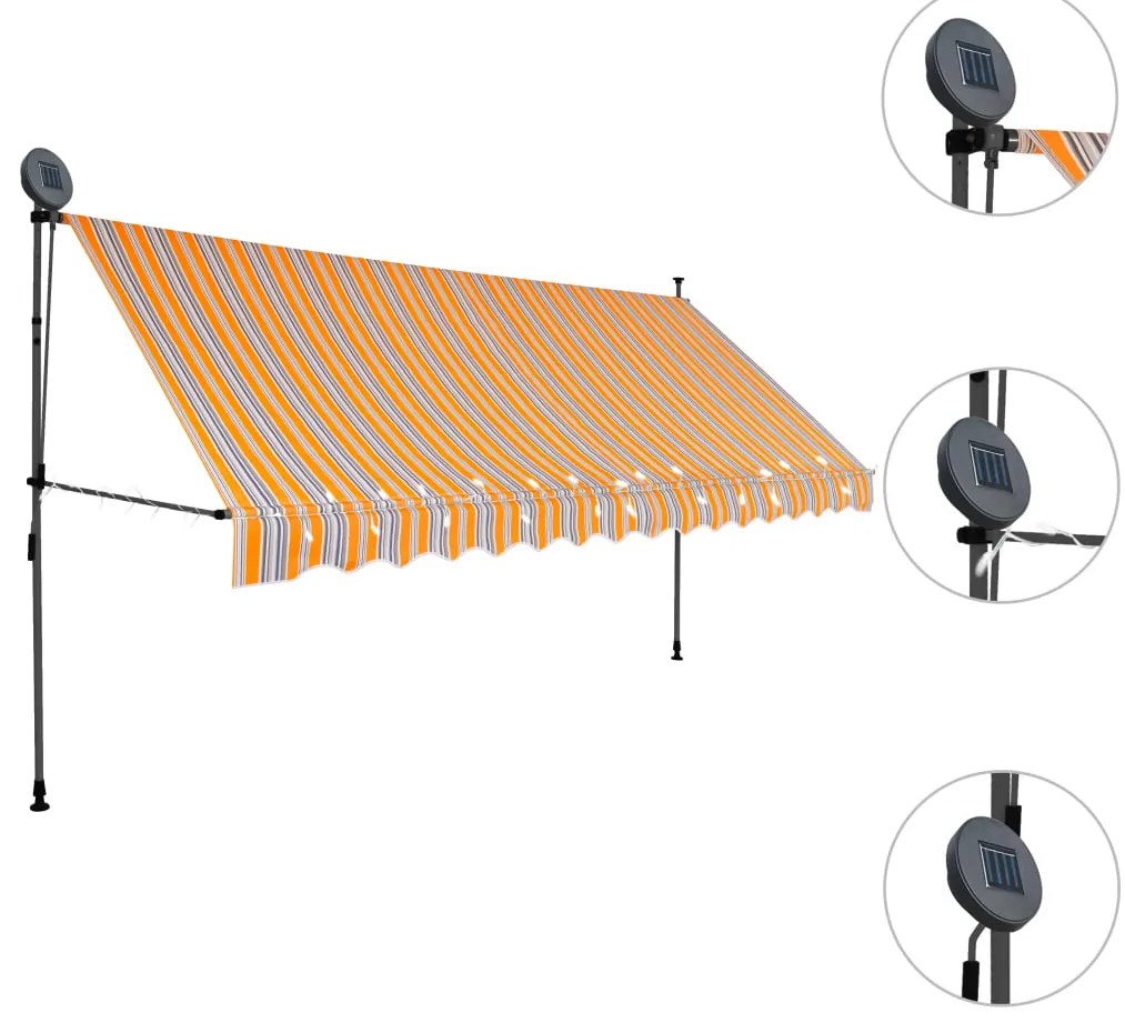 Toldo retrátil manual com LED 350 cm amarelo e azul