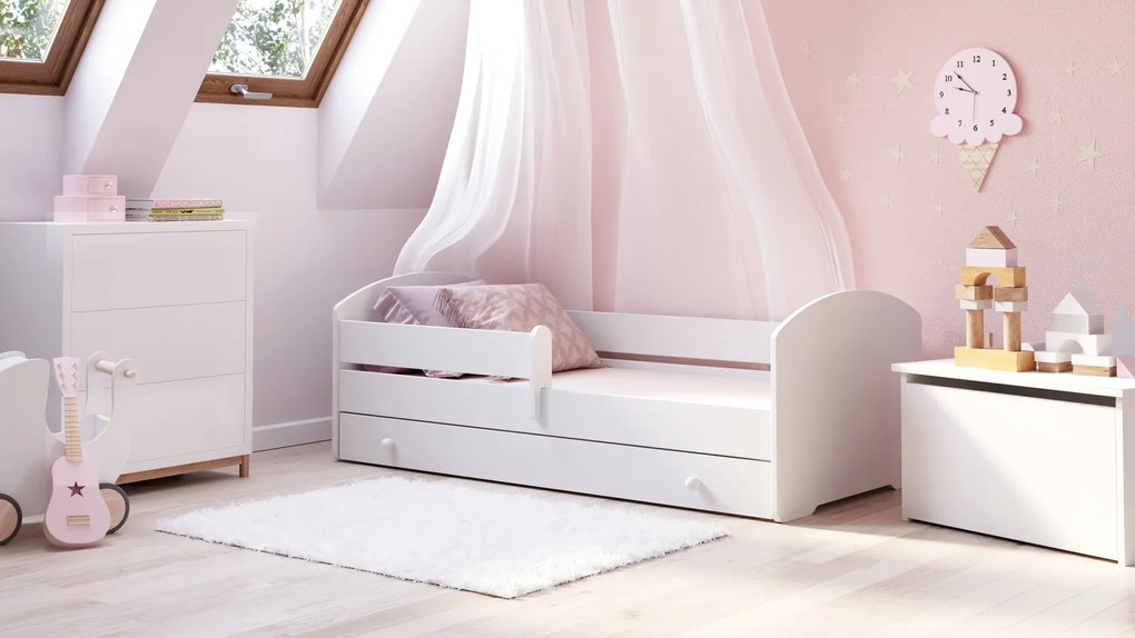 Cama infantil Luk 140x70 com gaveta branca - colchão e estrado incluído