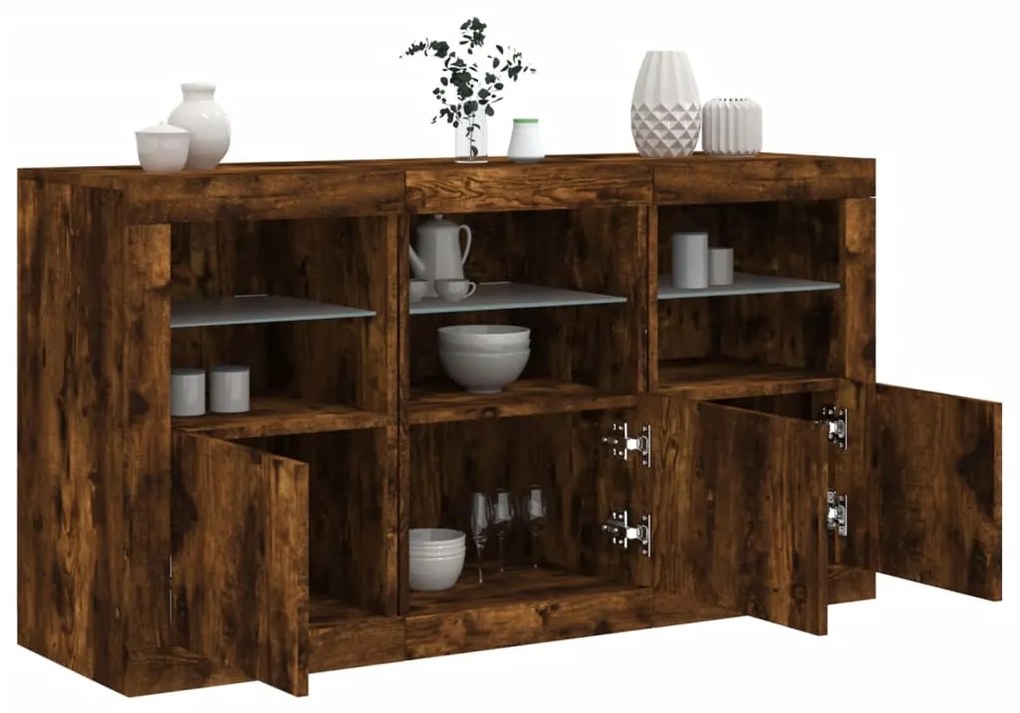 vidaXL Aparador com luzes LED 123x37x67 cm carvalho fumado