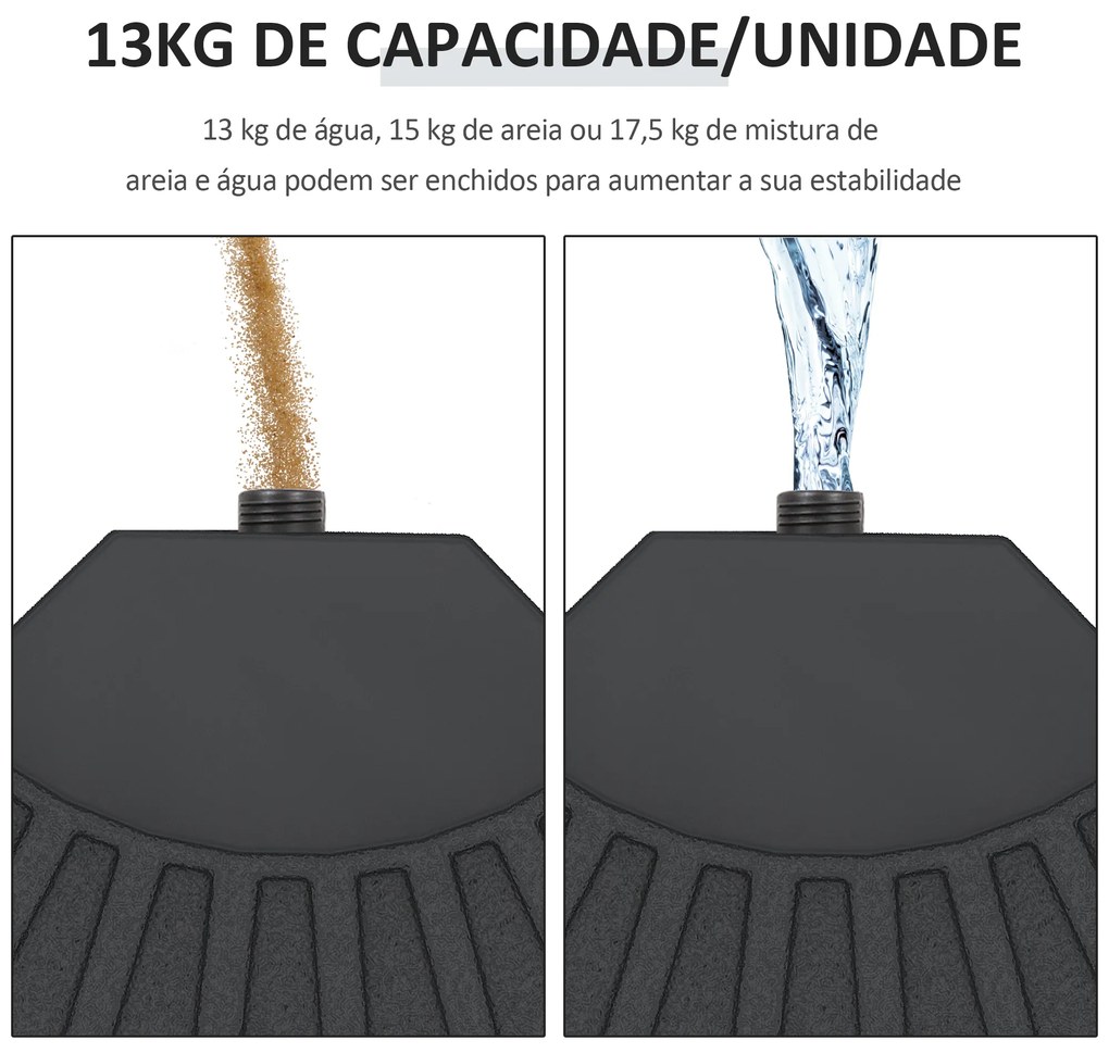 Conjunto de Pesos para Base de Chapéu de Sol de 4 Peças Preenchível com 52 L de Água 60 kg de Areia ou 70 kg Ambos Preto