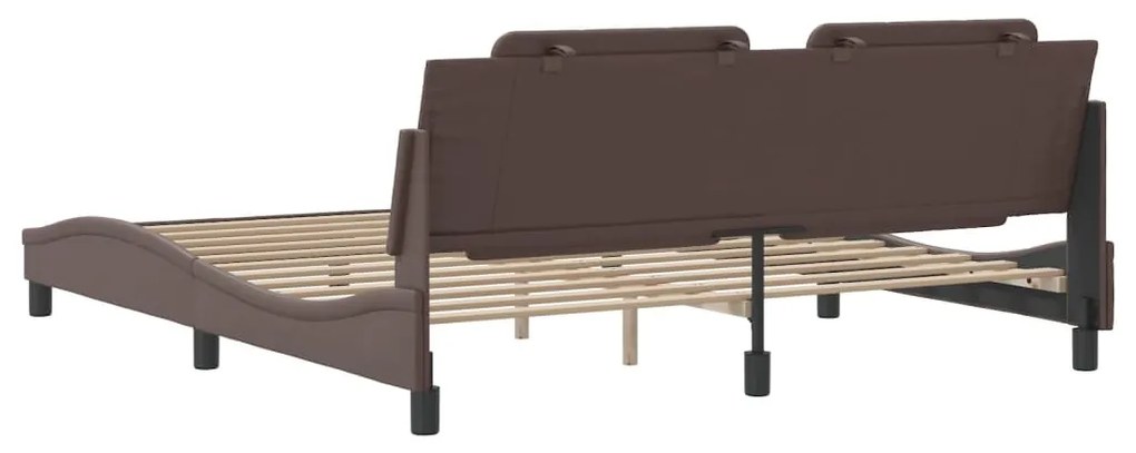 Estrutura cama c/ cabeceira 180x200cm couro artificial castanho