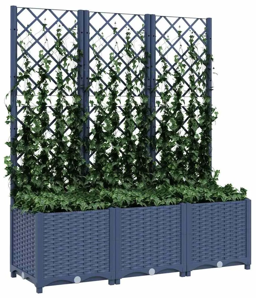 Vaso/floreira jardim c/ treliça 120x40x136 cm PP cinzento azul