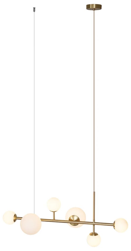 Candeeiro suspenso Hotel Chic dourado com vidro branco opalino 6 luzes - Monaco Chique de hotel
