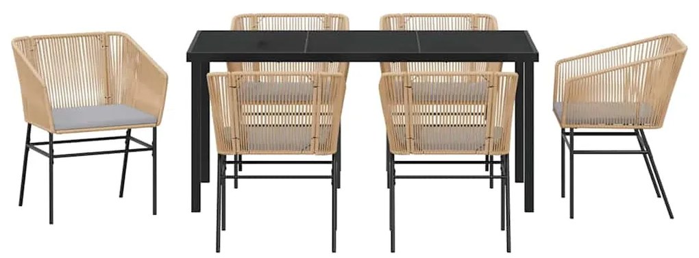 Conjunto de Jantar de Jardim 7 Peças com Almofadas Castanho em Rattan