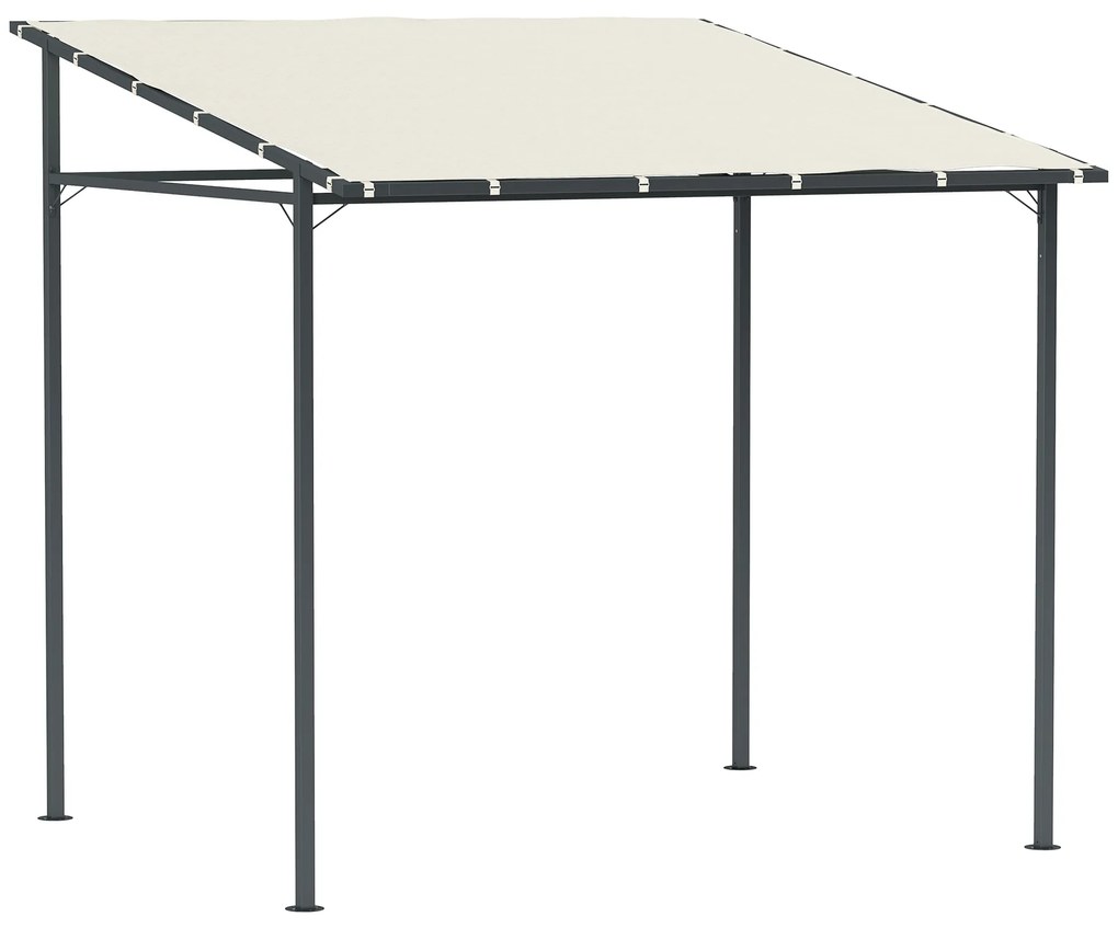 Outsunny Pérgola de Parede 2,4x2,4 m Pérgola de Jardim com Teto Inclinado Proteção UV 30+ Impermeável e Estrutura de Metal Creme