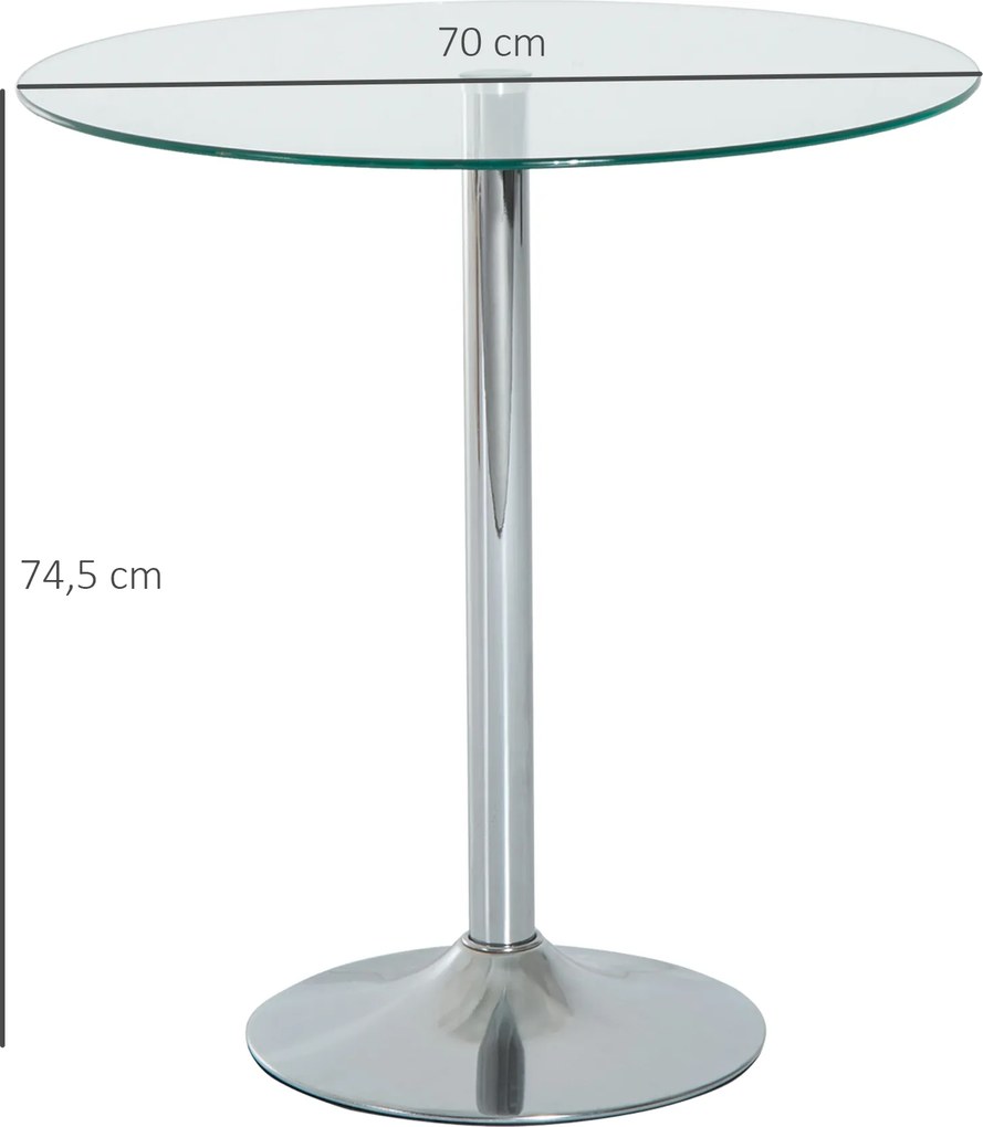 Mesa de Jantar Redonda para 2 Pessoas (CADEIRAS NÃO INCLUIDAS) Mesa de Cozinha Moderna com Superfície de Vidro Temperado para Sala de Estar Prata