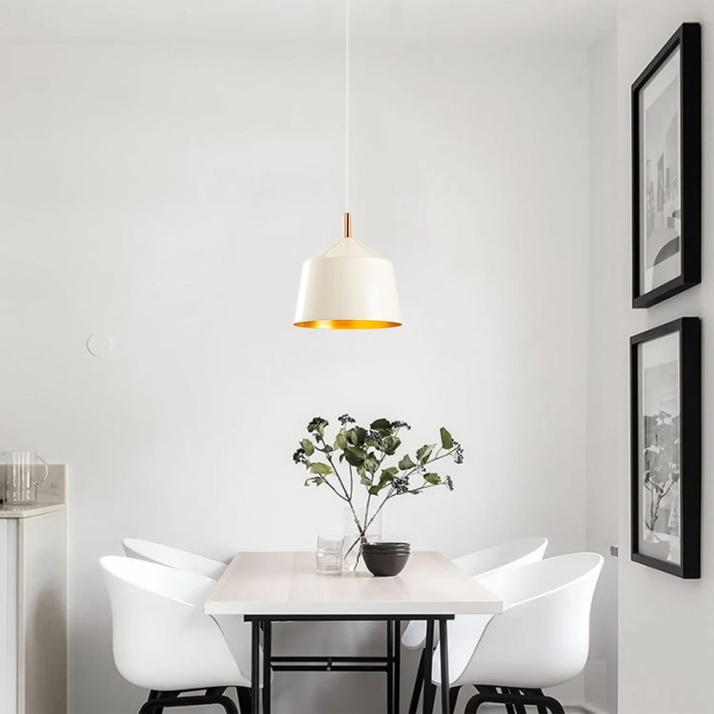 Candeeiro Chandelier Saglam – Branco, Dourado e Cobre – Diâmetro 25 cm