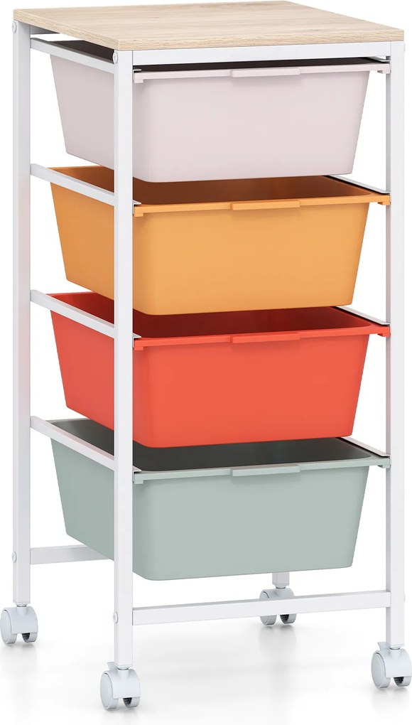 Carrinho Organizador com 4 Gavetas, 32,5 x 37 x 71 cm, Gavetas Removíveis, Multicolor