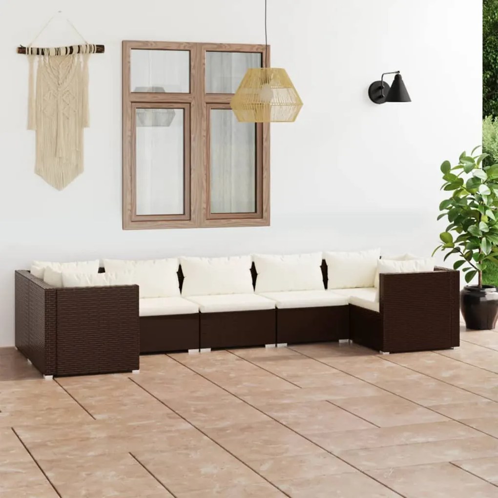 vidaXL 7 pcs conjunto lounge jardim c/ almofadões vime PE castanho