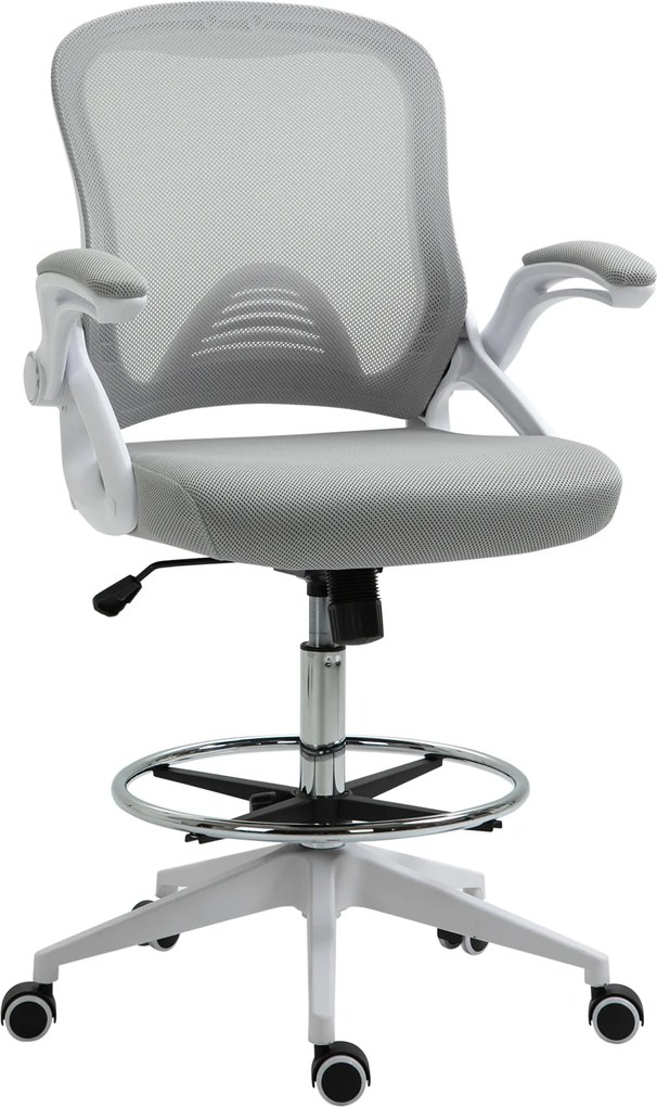 Cadeira de escritório, assento ajustável e rotação de 360°, tecido respirável 64 x 60 x 106-126 A cm, cinzento e branco