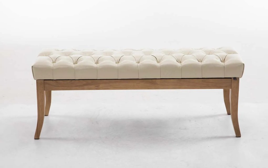 Banco Ramses em couro sintético com estrutura em antigo claro 46 x 120 x 38 cm Creme