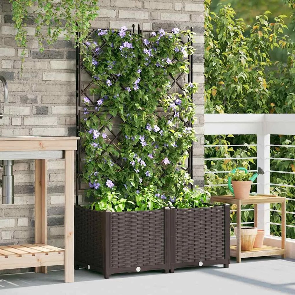 Plantadeira de Jardim com Treliça 2 pcs Castanho 80x40x143 cm