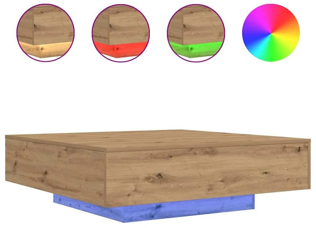 Mesa de Café com Luzes LED Carvalho Artisan 100x100x31 cm
