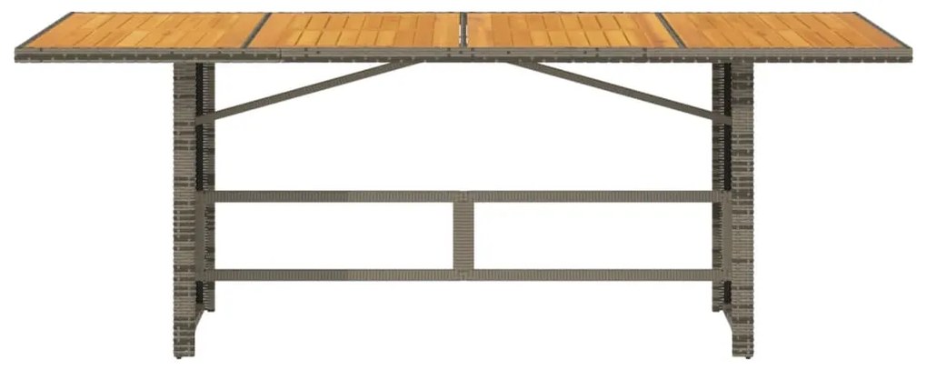 Mesa de jardim com tampo em acácia 190x80x75 cm vime PE cinza