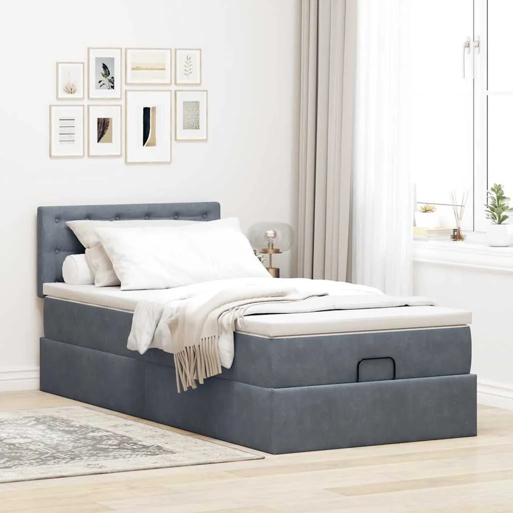 Estrutura cama otomana colchão 80x200 cm veludo cinzento escuro