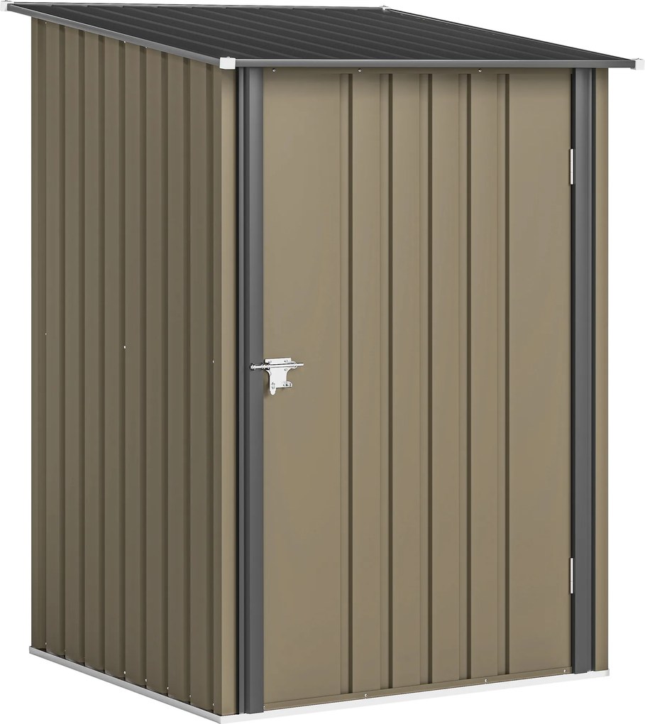 Outsunny Casota de Jardim Abrigo Porta-Ferramentas em Aço Galvanizado com Porta, 100x104x160 cm, Castanho e Cinzento Escuro | Aosom Portugal