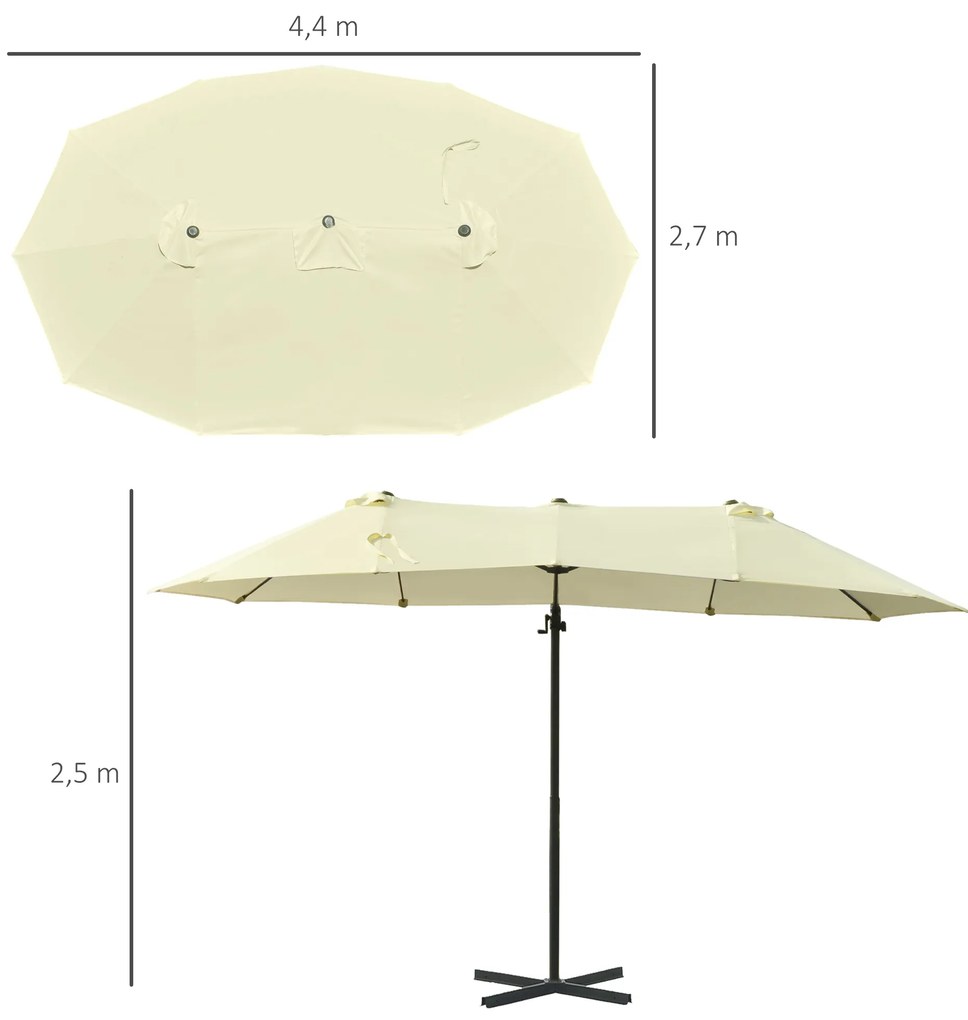 Chapéu de Sol Duplo Inclinável para Jardim Terraço Chapéu de Sol Excêntrico à Manivela com 12 Hastes de Aço 270x440x250cm Bege