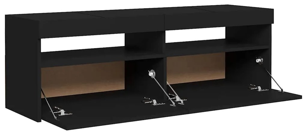 Móvel de TV com luzes LED 120x35x40 cm preto