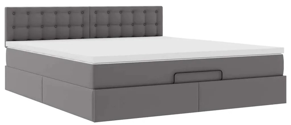 Estrutura de cama otomana com colchão cinza couro falso
