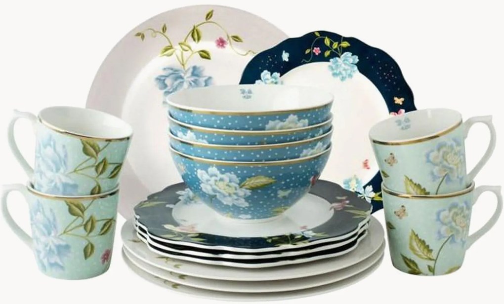 Conjunto de loiça em porcelana Delig, 4 pessoas, conjunto de 16