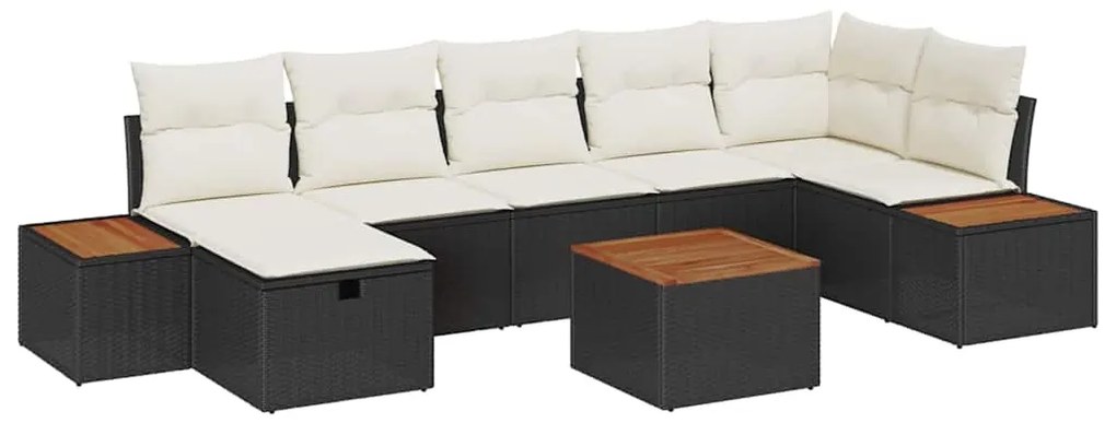 Conjunto de Sofás de Jardim vidaXL com Almofadas Preto Vime Sintético
