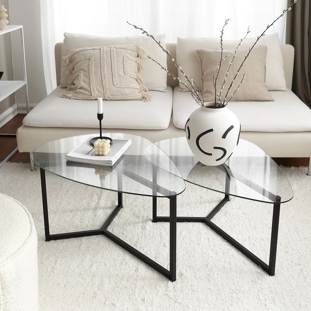 Conjunto de Mesas de Café Bellisimo - Preto Mate - 82x40x58cm e 82x36x