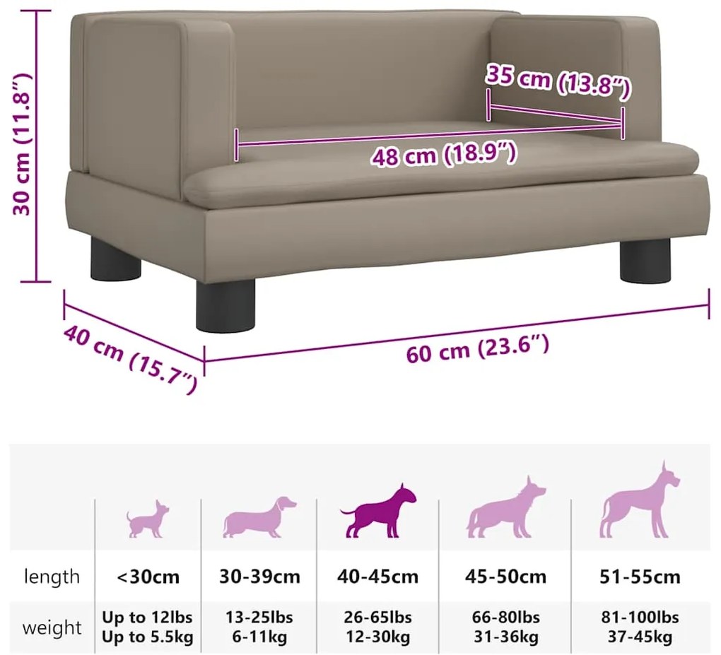 Cama para cães 60x40x30 cm couro artificial cor cappuccino