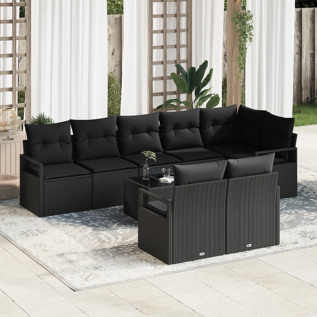 Conjunto de Sofá de Jardim vidaXL 9 Peças com Almofadas Bege Polyrattan