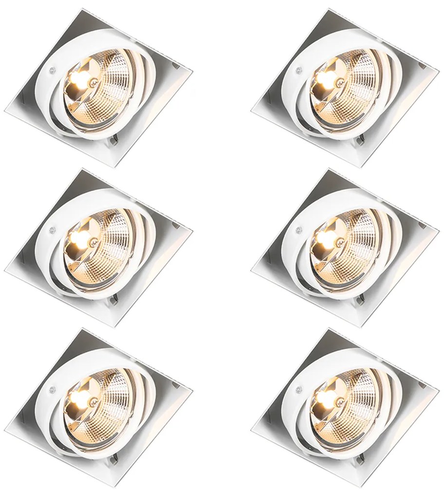 Conjunto de 6 focos embutidos brancos GU10 AR111 sem aro ajustáveis - Oneon
