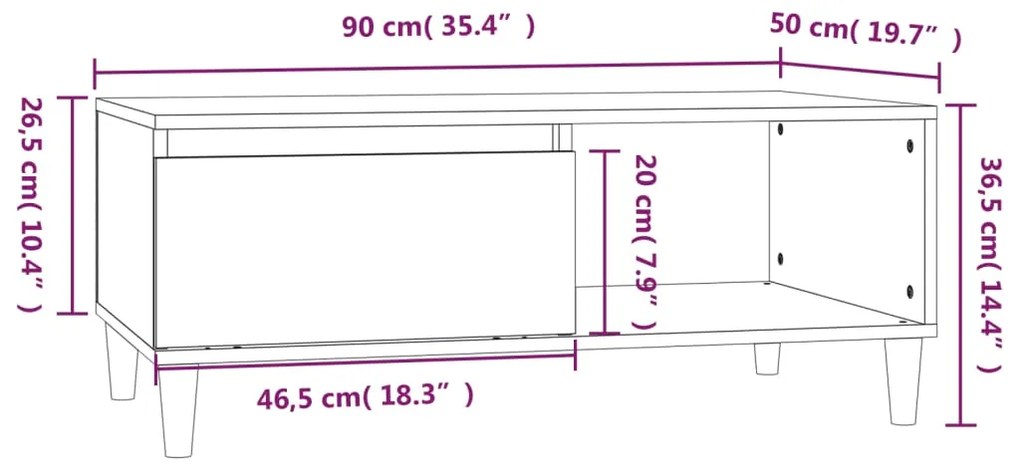 Mesa de centro 90x50x36,5 cm derivados madeira cinzento sonoma