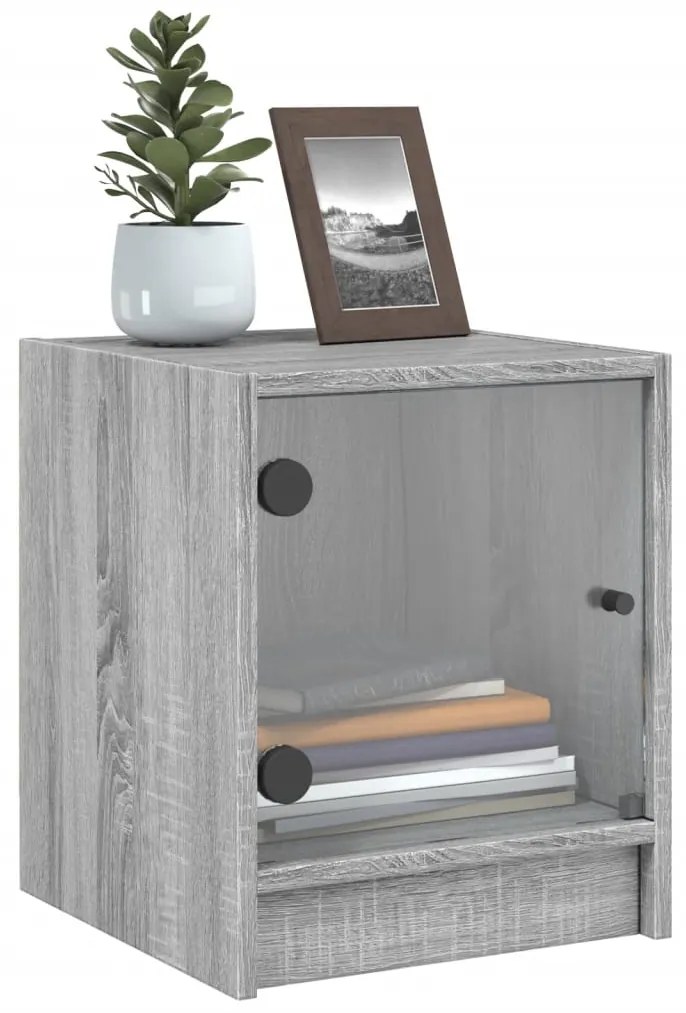 Mesa de cabeceira c/ porta de vidro 35x37x42 cm cinzento sonoma