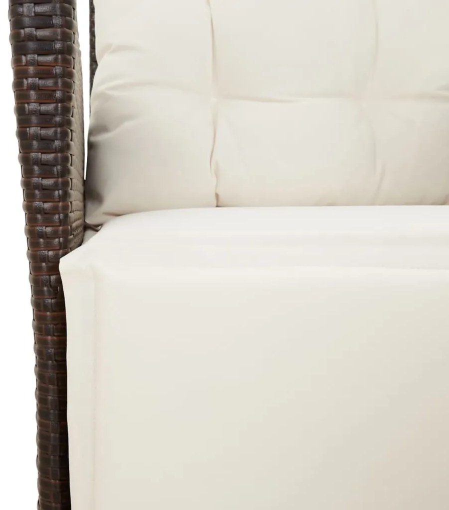 3 pcs conjunto jantar p/ jardim c/ almofadões vime PE castanho
