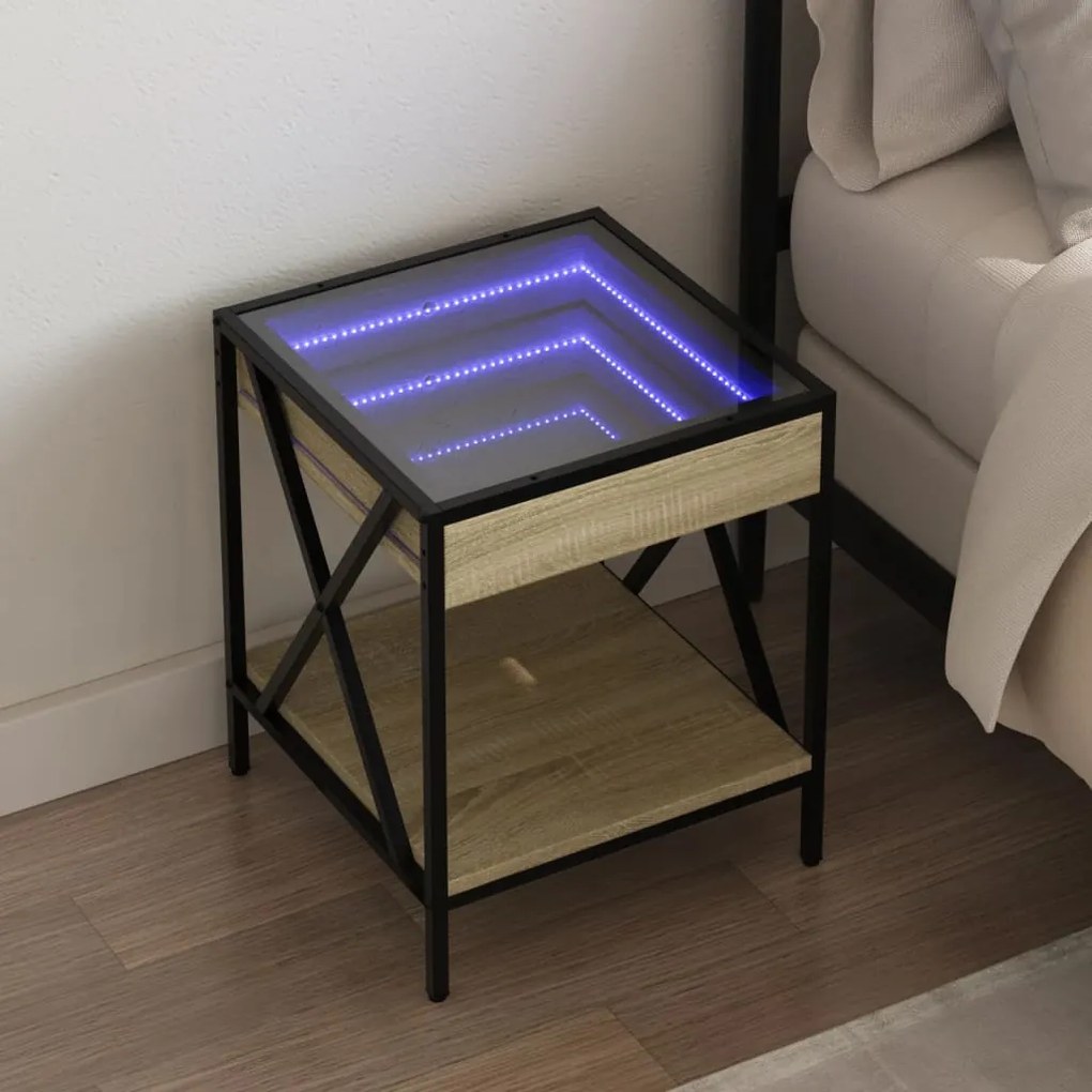 Mesa de cabeceira c/ LED Infinity 40x40x49 cm carvalho sonoma