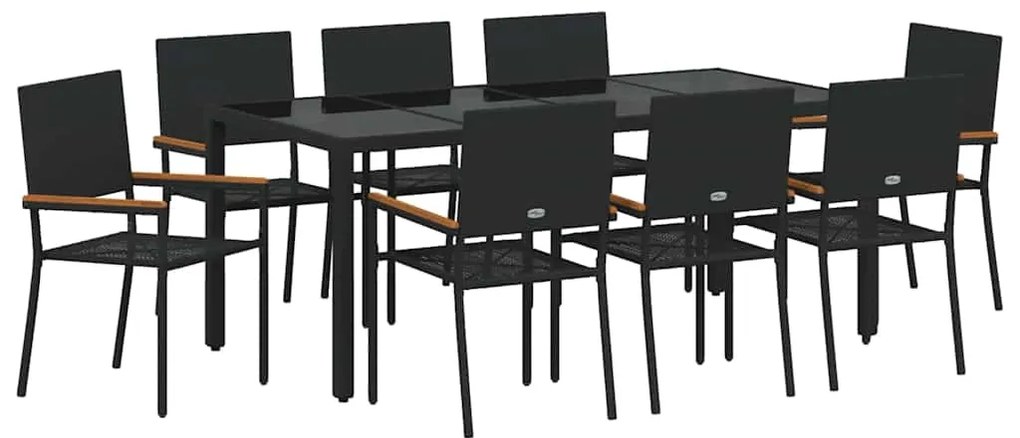 Conjunto de Jantar de Jardim de 9 Peças vidaXL Preto Rattan Polimérico