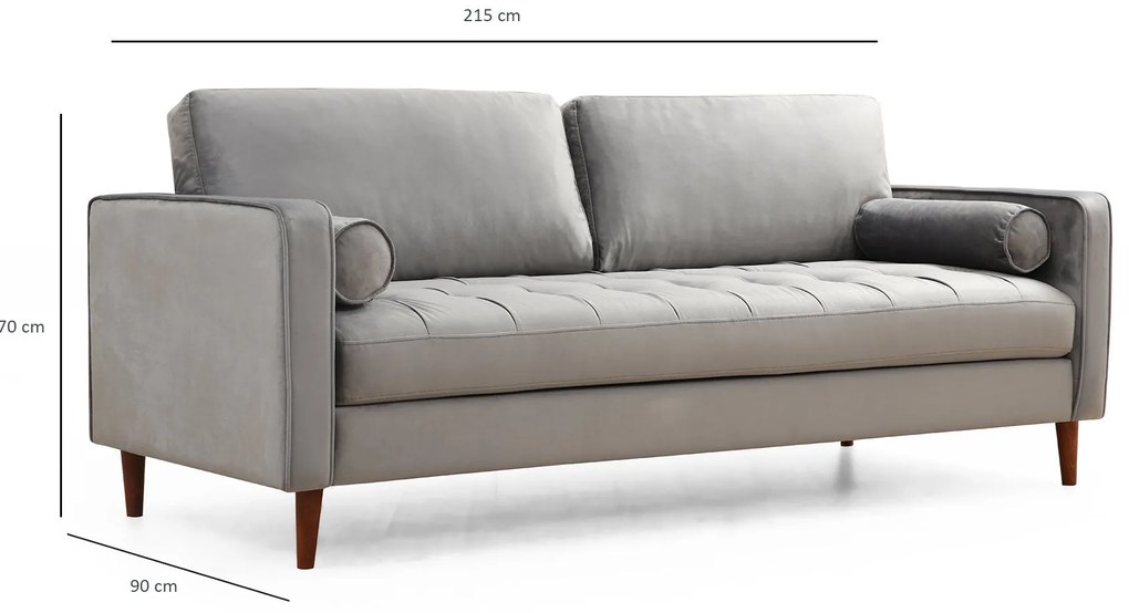 **** Sofá de 3 Lugares Rome – Cinzento Claro – 215x90x70 cm

**