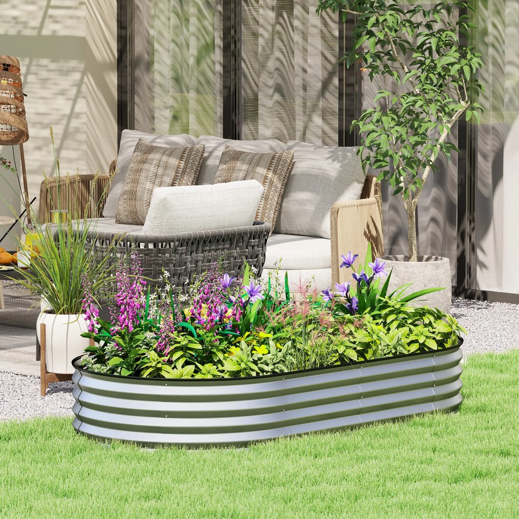 Floreira elevada em aço galvanizado com borda de borracha 181 x 93 x 30 cm prateado