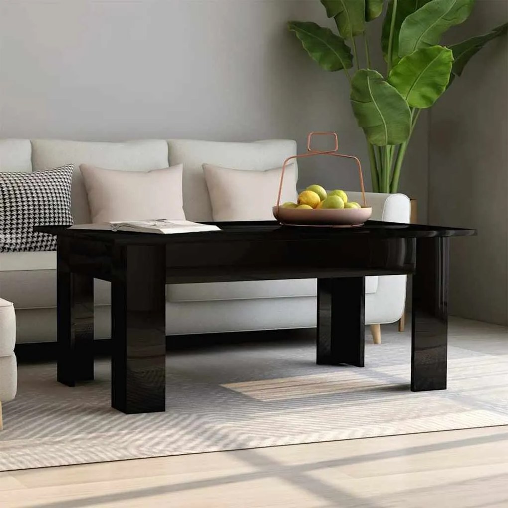 vidaXL Mesa de centro 100x60x42 cm contraplacado preto brilhante