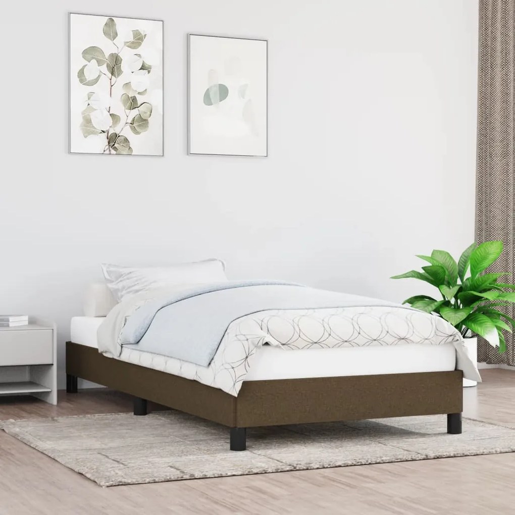 Estrutura de cama sem colchão 90x190 cm tecido castanho-escuro