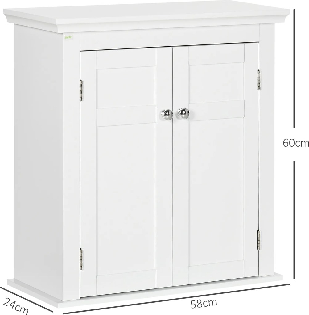 Armário Casa de Banho de Parede com Prateleiras Ajustáveis e Portas com Fechadura Magnéticas 58x24x60 cm Branco