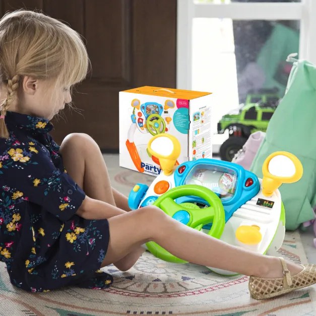 Kit de simulação de direção para crianças, volante interativo com banco, alto-falante musical, megafone, ensino pré-escolar