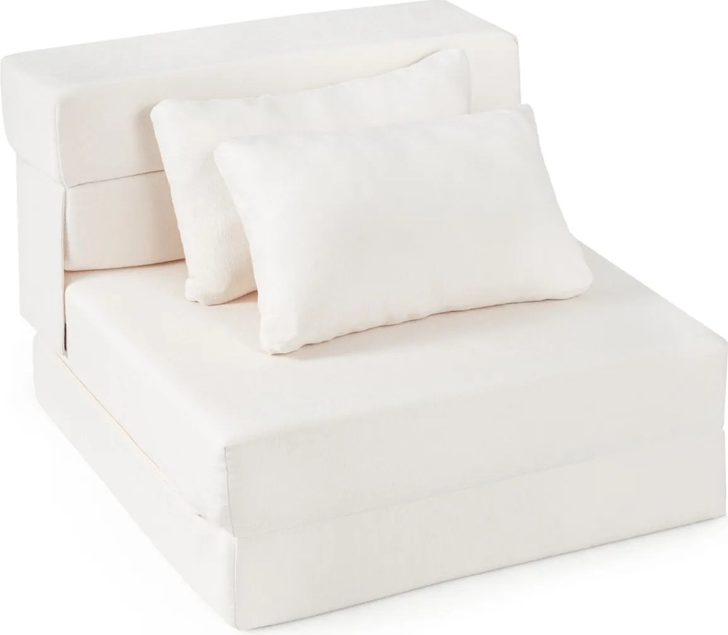 Sofá-cama futon dobrável 3 em 1 com 2 almofadas, em tecido de chenille , para sala, quarto ou escritório bege