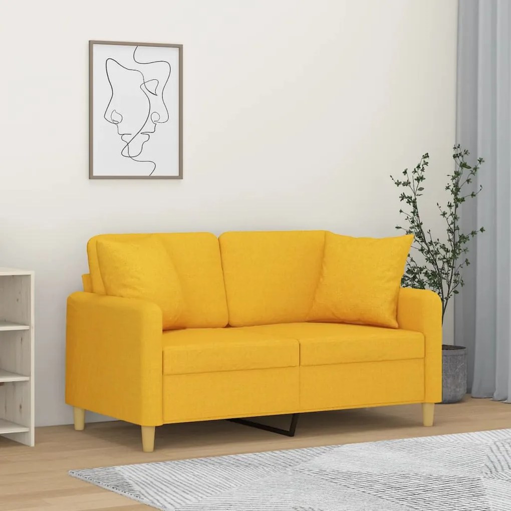 vidaXL Sofá 2 lug. c/ almofadas/almofadões 120 cm tecido amarelo-claro