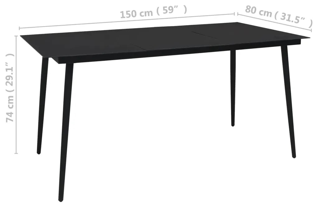 Mesa de jantar para jardim 150x80x74 cm aço e vidro preto